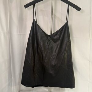 Amanda Uprichard Black Faux Leather Cami Tank Top Flowy Size M